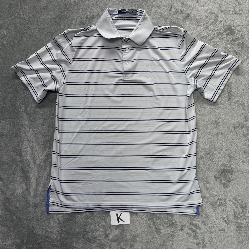 RLX Ralph Lauren Golf Polo Shirt Men's Large White Black Stripes Wicking Stretch